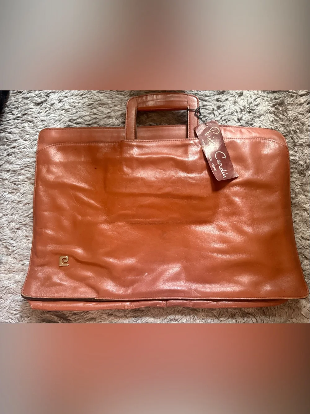 Pierre Cardin Men's Leather Briefcase - Cognac Brown- VINTAGE, RARE